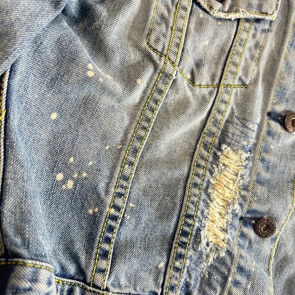 Vintage Brody Girls Denim Cropped Jacket Jean Distressed Bleached Sz M Faded - Picture 6 of 8